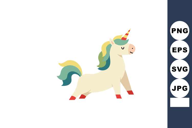 Unicorn stretching exercise with colorful mane and tail in c