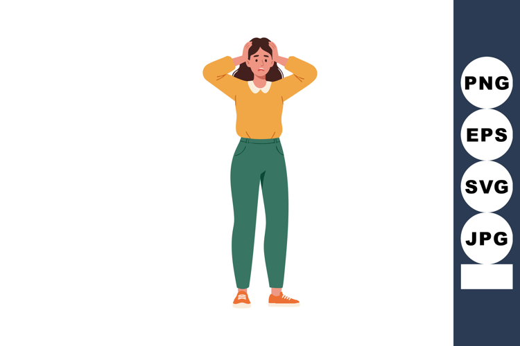 Young woman expressing stress and anxiety in casual clothes