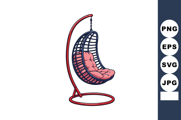 Hanging egg chair with red stand and pink cushion indoor fur