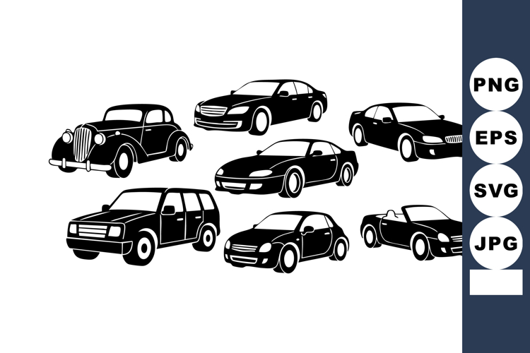 Classic and modern car silhouettes vector set showcasing div
