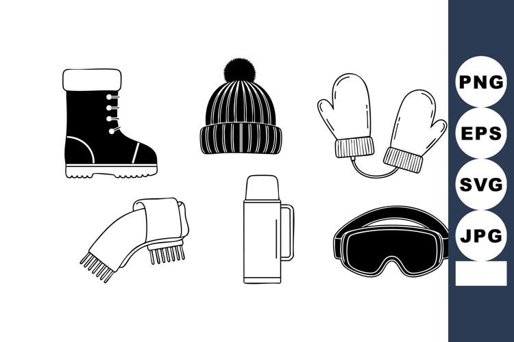 Winter accessories vector set with boots hat mittens scarf t