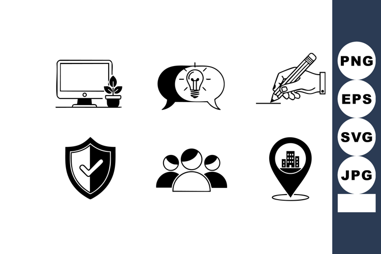 Business communication and teamwork vector icons with comput