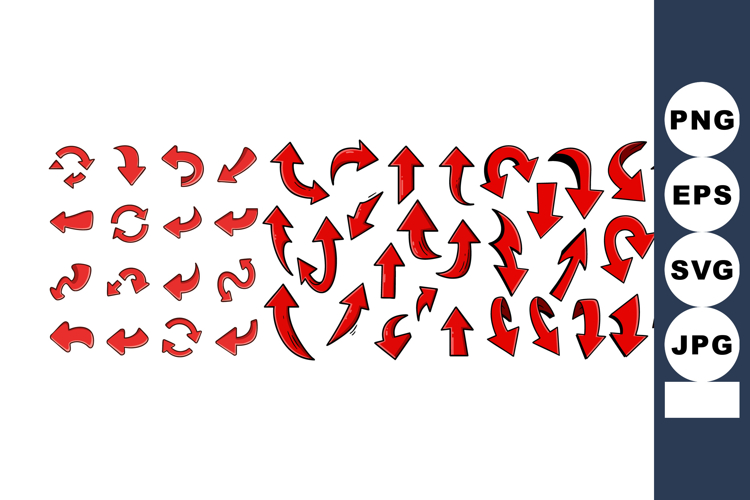 Red arrow vector icons set with various directions and rotat