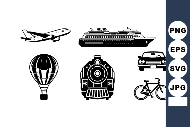 Various transportation modes including airplane, cruise ship