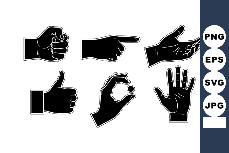 Hand gesture icons set with various signs including fist thu
