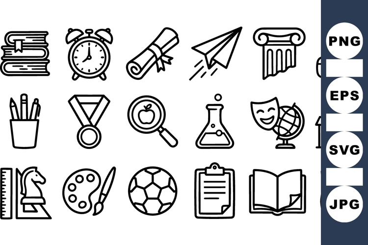 Clean School Supplies Icon Vector Bundle