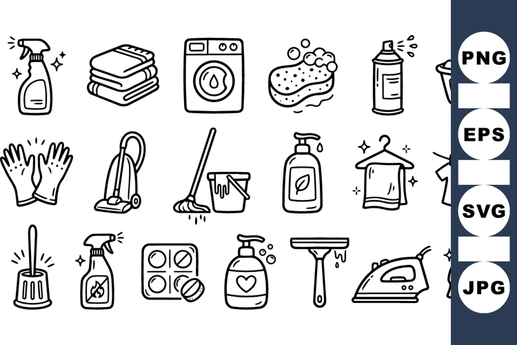 Hand Drawn Household Cleaning Tools SVG Set