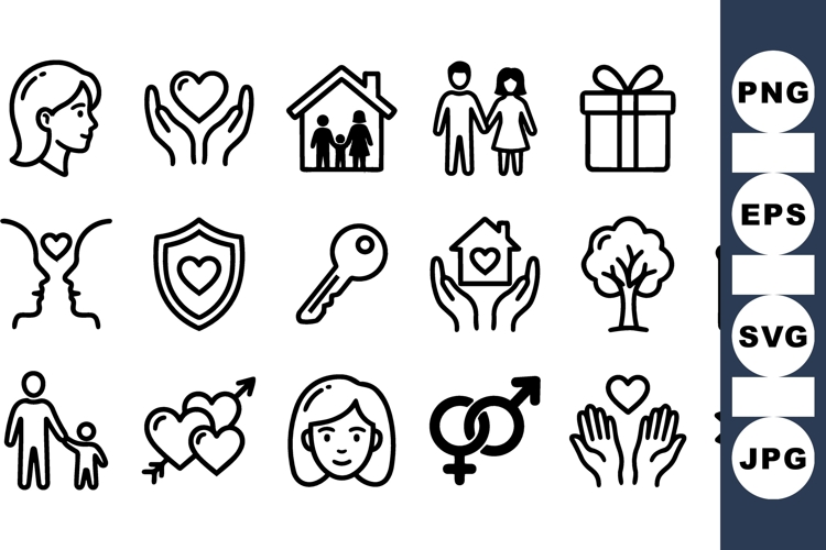 Outline Love Family Icon Set For Printables