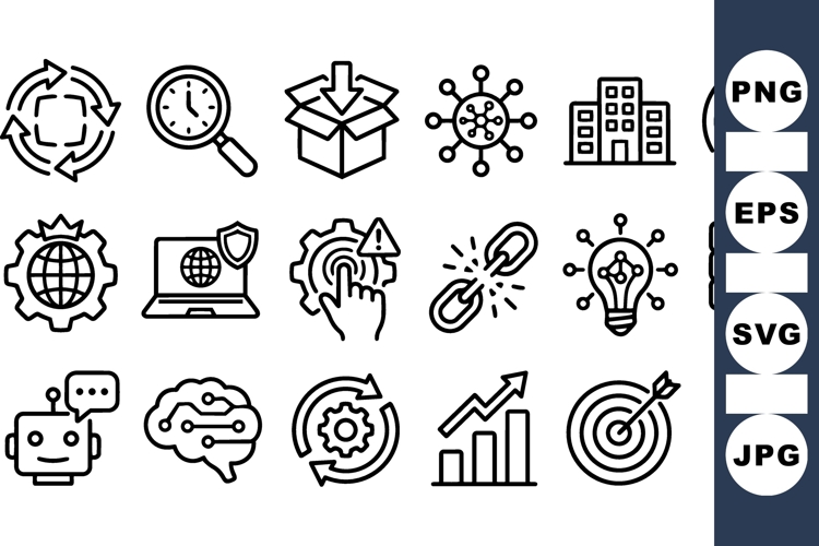 Technology Outline Icon Set For Digital Projects