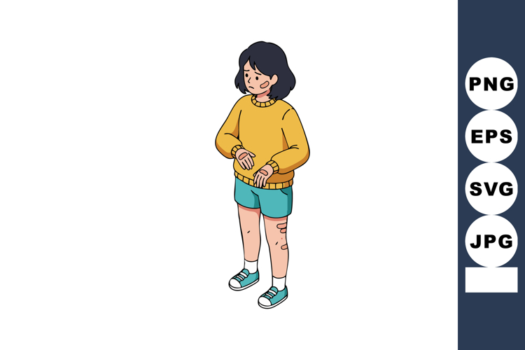 Girl with eczema skin condition wearing yellow sweater and b