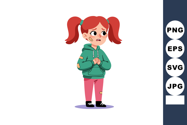 Girl with red hair in green hoodie and pink pants looking wo