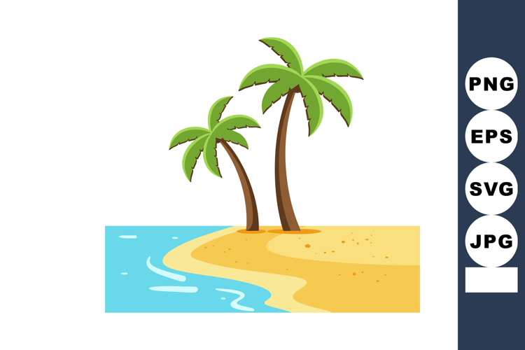 Tropical palm trees on sandy beach shore with blue water wav