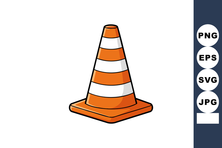 Orange and white striped traffic cone vector illustration fo