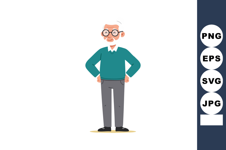 Elderly man standing confidently with glasses white beard ca