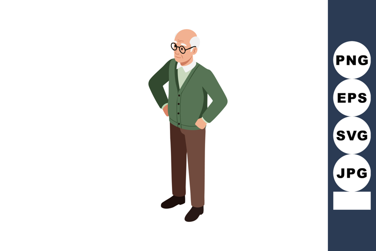 Elderly man standing with hands in pockets wearing glasses g