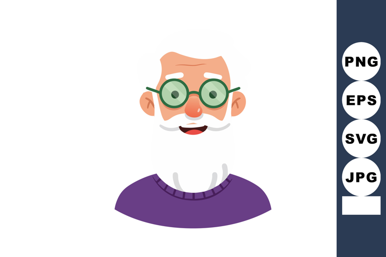 Elderly man with white beard wearing green round glasses and