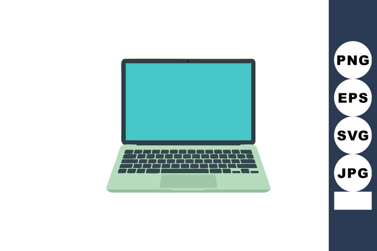 Laptop computer with turquoise screen and green body flat de