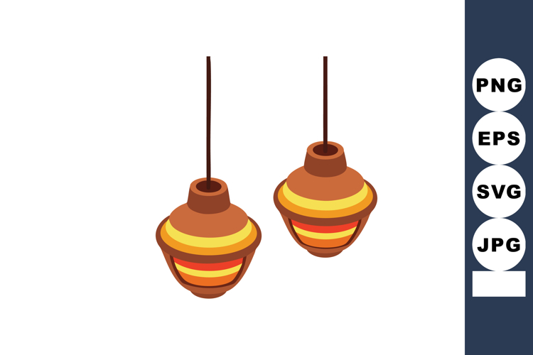 Hanging vintage lamps with warm brown and yellow tones isola