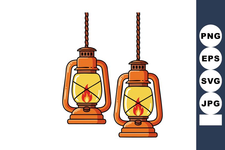 Vintage orange hanging lanterns with glowing flames vector d