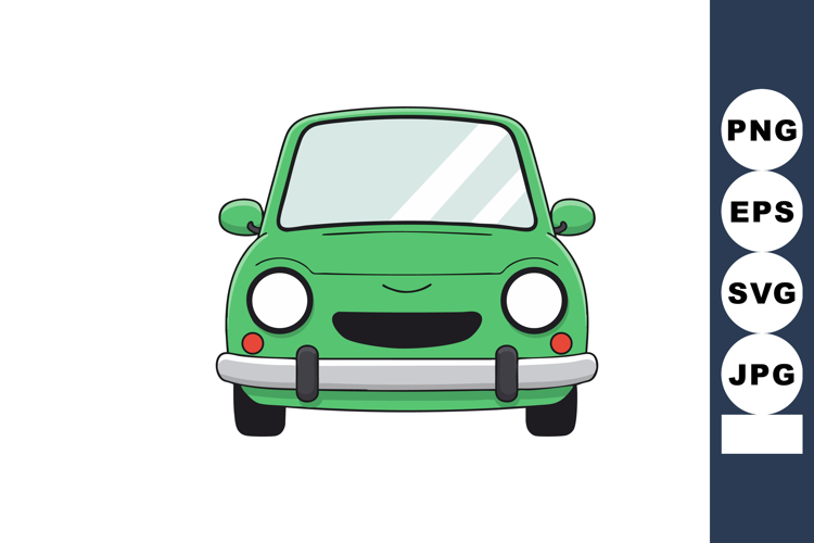 Green cartoon car front view with smiling face vector illust example image 1