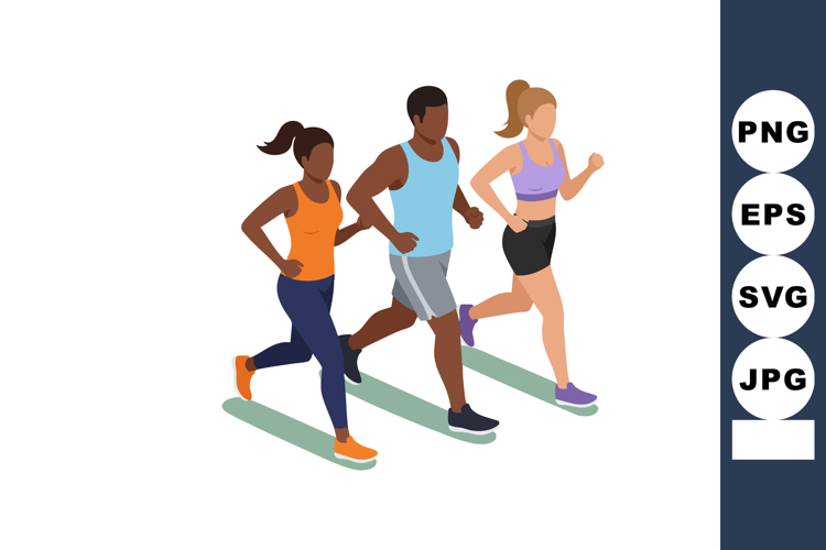 Group of diverse people running together in sportswear for f