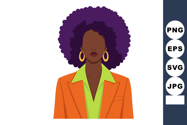 Woman with purple afro hairstyle wearing orange blazer and g example image 1