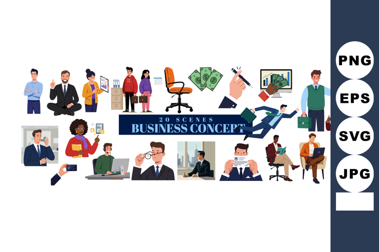 Business concept vector showing office workers, teamwork, me