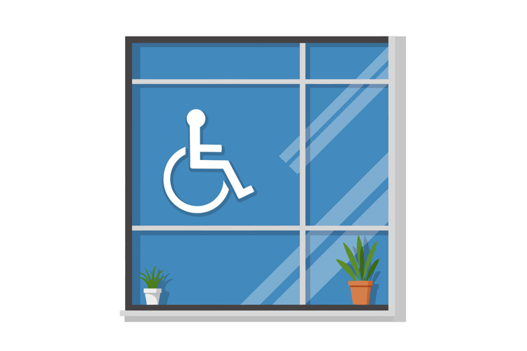 Window with wheelchair symbol in flat design showcasing acce