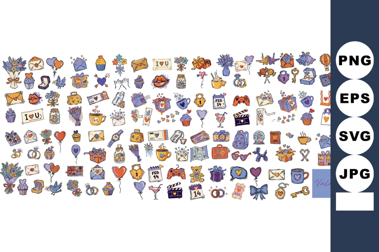 Whimsical Doodle Valentines Day Mega Icon Set