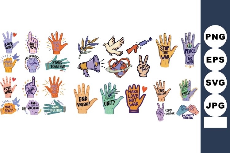Colorful Hand Drawn Peace Protest Vector Doodle Pack