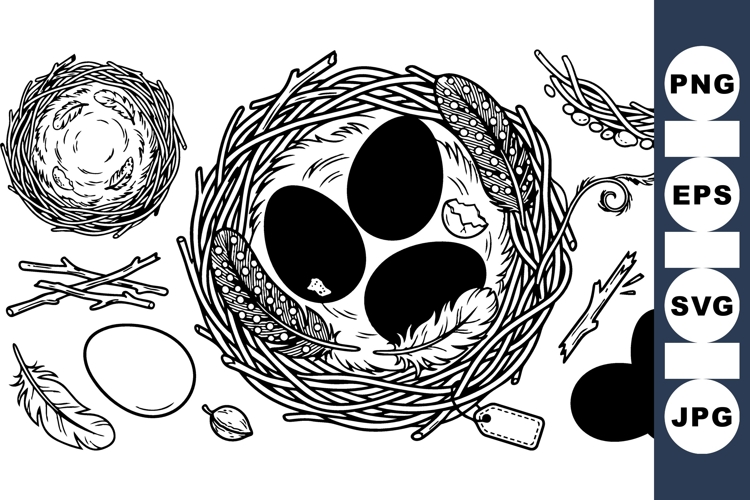 Hand Drawn Rustic Bird Nest Clipart Bundle