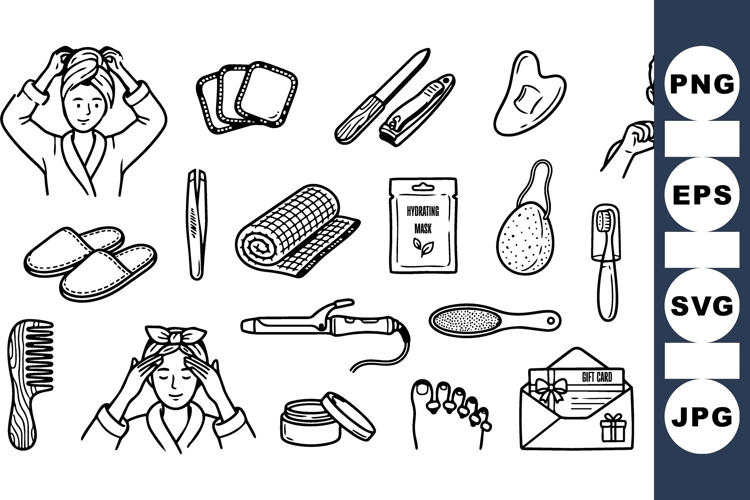 Black Line Art Spa Beauty Self Care Clipart Bundle