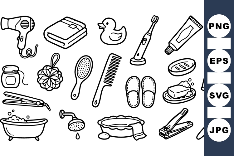 Hand Drawn Bathroom Essentials Clipart Collection