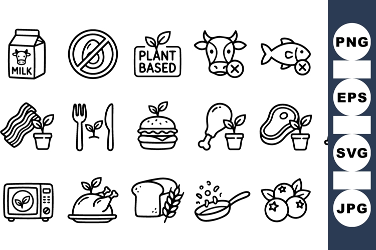 Plant Based Food Icon Bundle For Menus
