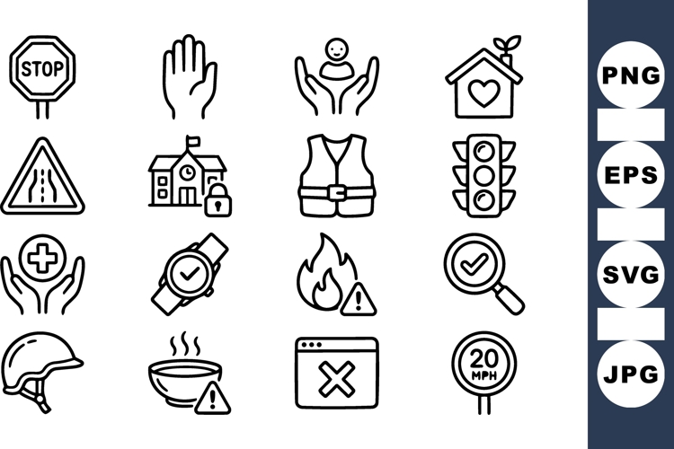 Minimalist Safety Icon Line Art Bundle for Web