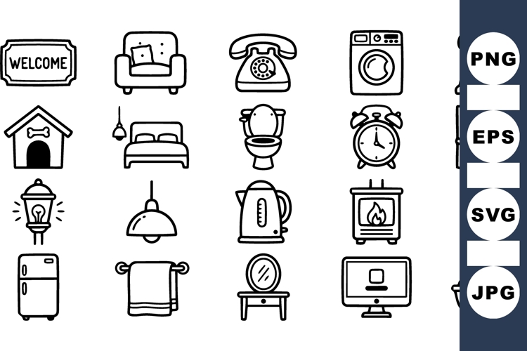 Hand Drawn Black Home Icons Clipart Set Bundle