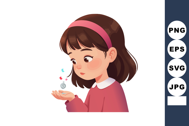 Young girl with brown hair holding spinning top toy in hand example image 1