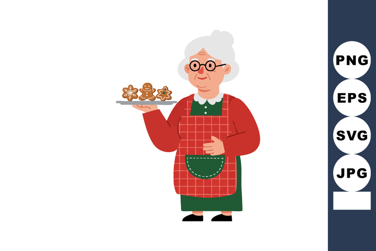 Elderly woman holding plate with decorated gingerbread cooki