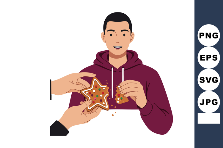 Young man in maroon hoodie receiving decorated star shaped c