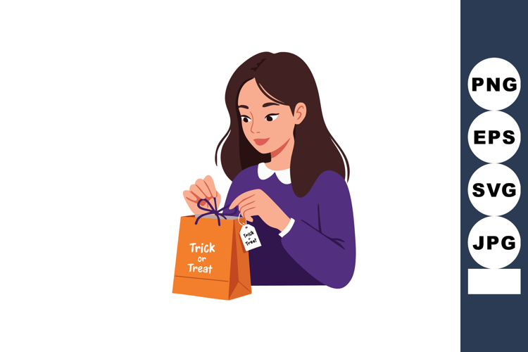 Girl Opening Trick or Treat Bag Halloween Celebration Costum example image 1