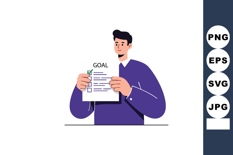 Man holding checklist with goal achievement concept in purpl example image 1