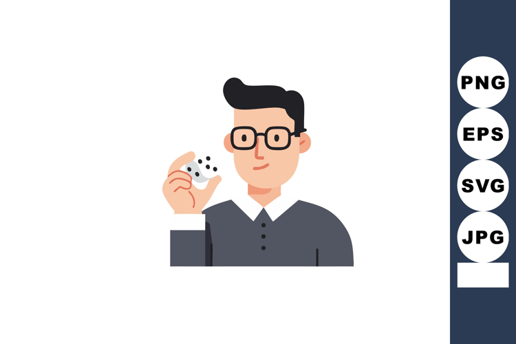 Man Holding Small Object Wearing Glasses and Dark Shirt Vect