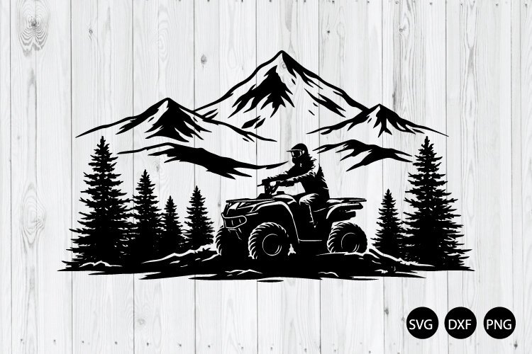 Quad Bike Mountain Scene SVG, Atv Mountain SVG example image 1