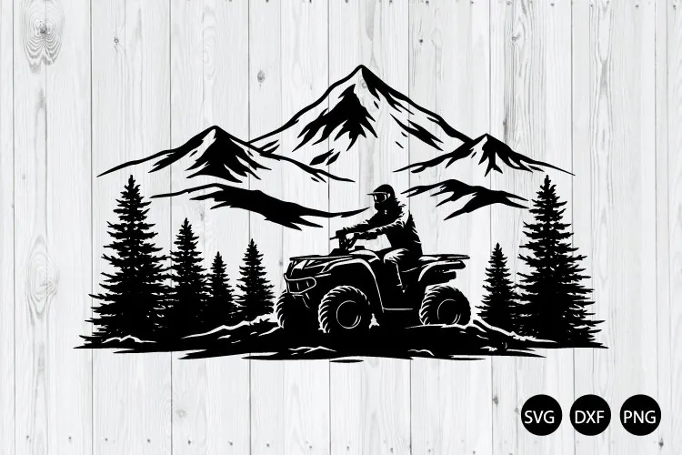 Quad Bike Mountain Scene SVG, Atv Mountain SVG