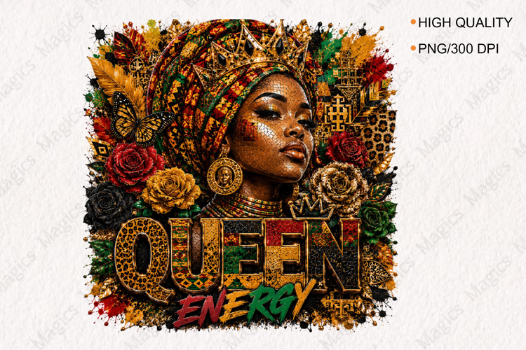 Queen Energy Afrocentric Woman PNG Design for Black