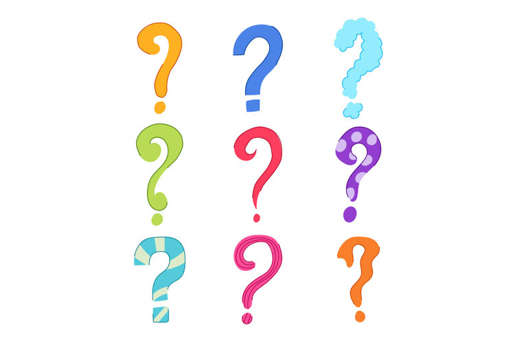 Colorful stylized question marks representing questions, dou