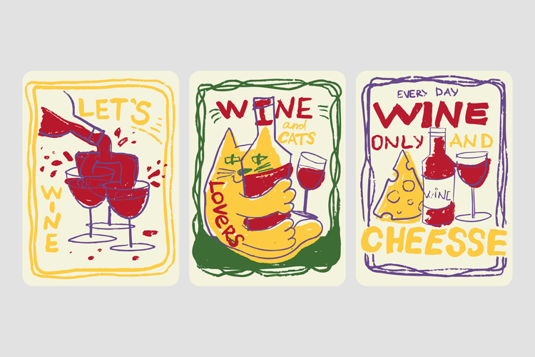 Lets Wine Sketch Posters