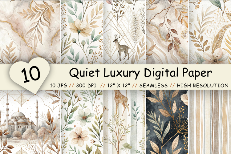 Quiet Luxury Digital Paper Pack, Seamless Watercolor Pattern