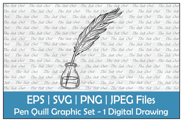 Retro Feather Quill Pen and Ink Jar Outline Clipart