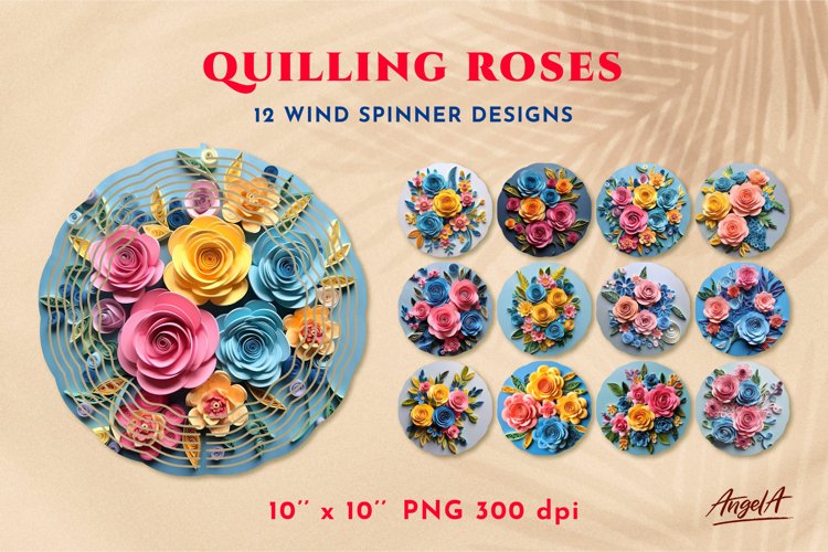 3d flower sublimation wind spinner sublimation designs bundle will perfect as decor of your house and as outdoor decorations! There are 12 wind spinner sublimation designs with 3d flowers in quilling technique.